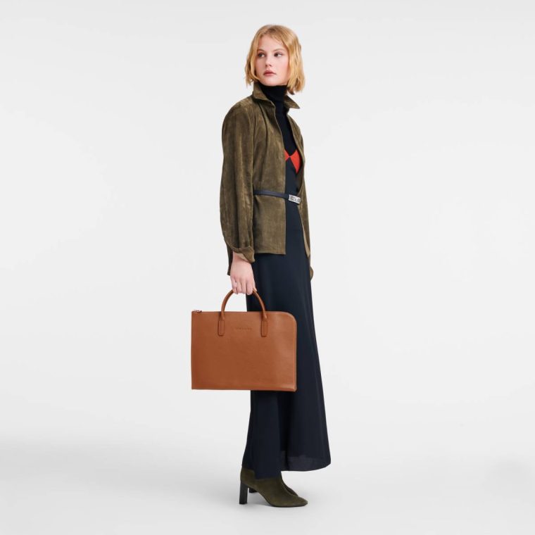 Caramel Le Foulonné S Briefcase Caramel - Leather Women Longchamp Leather Bags - Image 2
