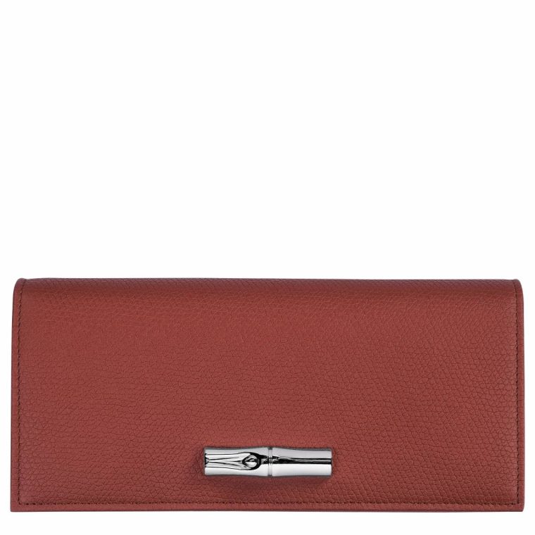 Chestnut Leather Wallets Women Le Roseau Flap Wallet Chestnut - Leather Longchamp