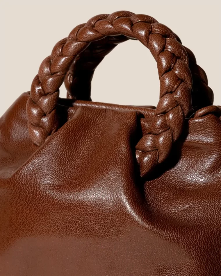 Chestnut Women Crossbody Bags Bombon M Supple Shiny - Plaited-Handle Leather Crossbody Bag Hereu - Image 2