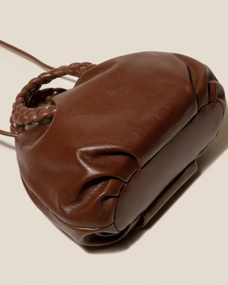 Chestnut Women Crossbody Bags Bombon M Supple Shiny - Plaited-Handle Leather Crossbody Bag Hereu - Image 4