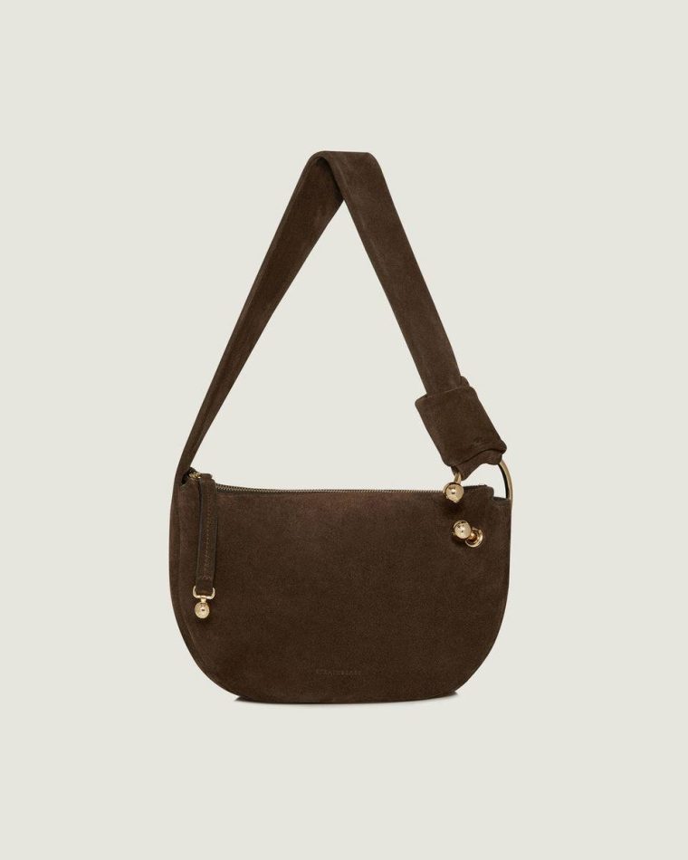 Chocolate Suede Women Strathberry Halo Shoulder Bags - Image 3
