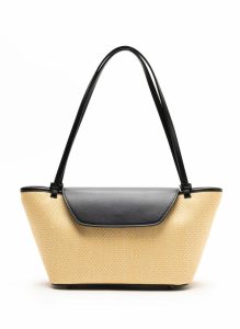 Courrier Women Courrier Tote Raffia/Leather Natural/Black Black Elleme