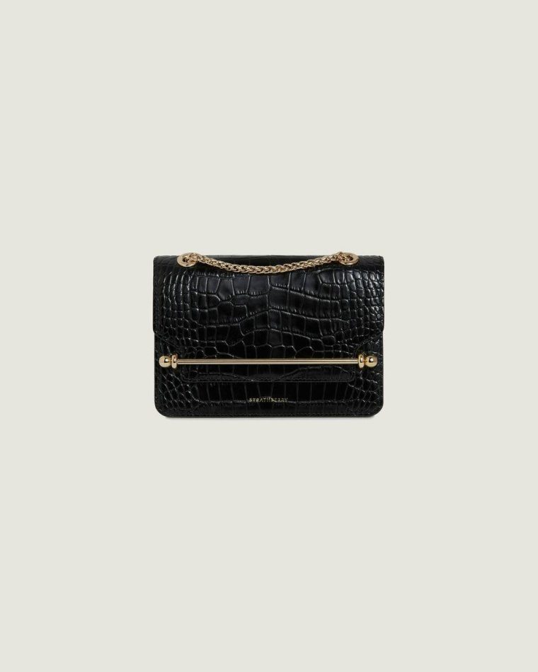 Croc-Embossed Leather Black Shoulder Bags Strathberry Women East/West Mini - Image 3