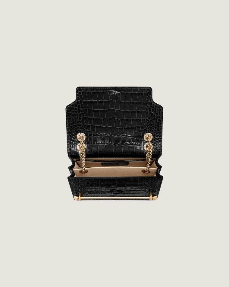 Croc-Embossed Leather Black Shoulder Bags Strathberry Women East/West Mini - Image 5