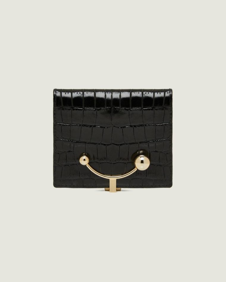 Croc-Embossed Leather Black Strathberry Women Crescent Wallet Wallets - Image 2
