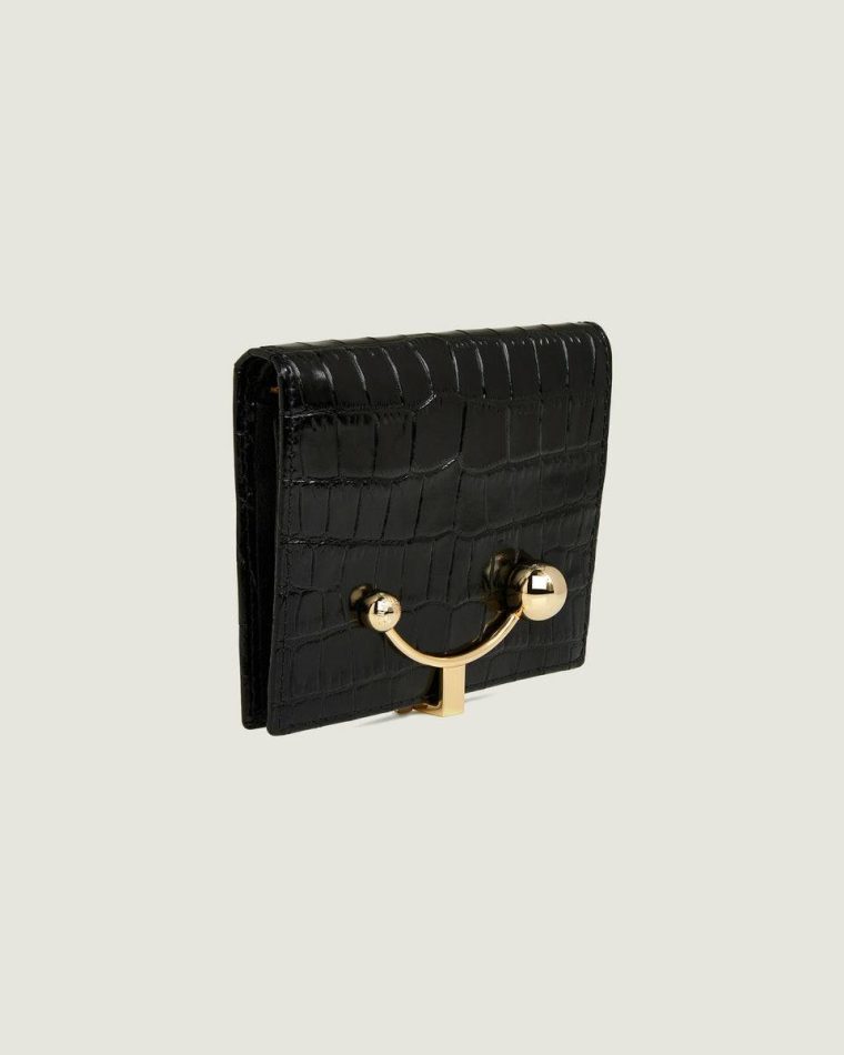 Croc-Embossed Leather Black Strathberry Women Crescent Wallet Wallets - Image 3