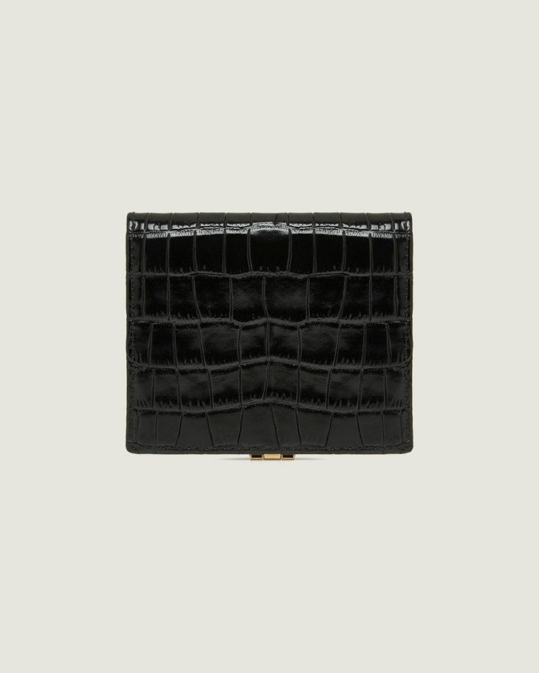 Croc-Embossed Leather Black Strathberry Women Crescent Wallet Wallets - Image 4