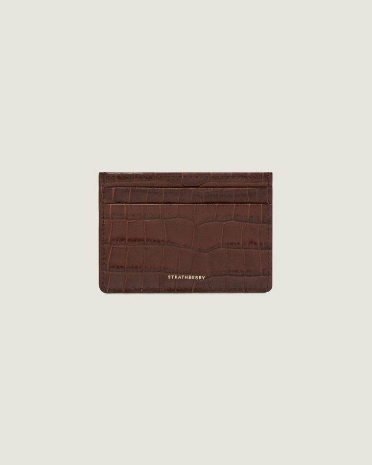 Croc Embossed Leather Chocolate Cardholder Women Strathberry Wallets - Image 2