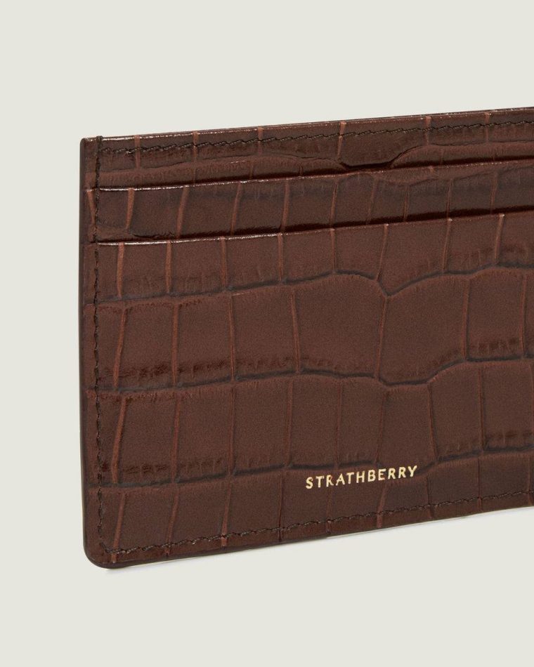 Croc Embossed Leather Chocolate Cardholder Women Strathberry Wallets
