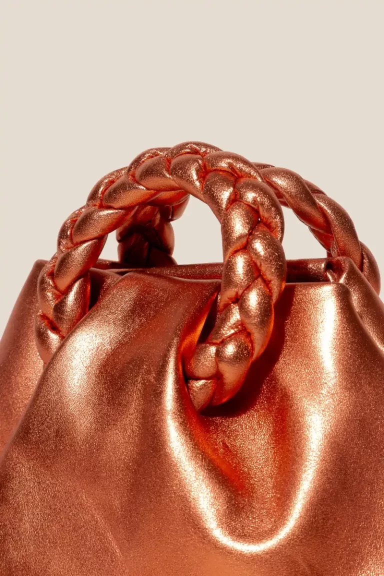Crossbody Bags Dusty Orange Women Bombon Metallic - Small Plaited-Handle Leather Crossbody Bag Hereu - Image 2