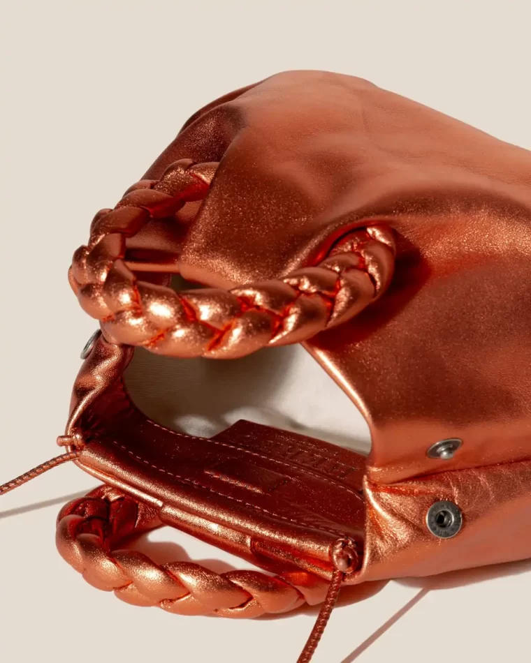 Crossbody Bags Dusty Orange Women Bombon Metallic - Small Plaited-Handle Leather Crossbody Bag Hereu - Image 3