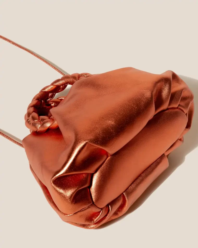 Crossbody Bags Dusty Orange Women Bombon Metallic - Small Plaited-Handle Leather Crossbody Bag Hereu - Image 4