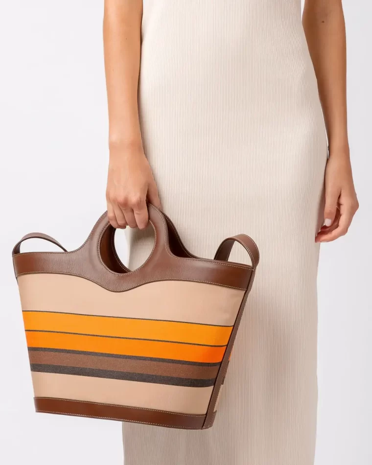 Crossbody Bags Women Orange/Chestnut Nasta Striped - Leather Framed Tote Bag Hereu - Image 5