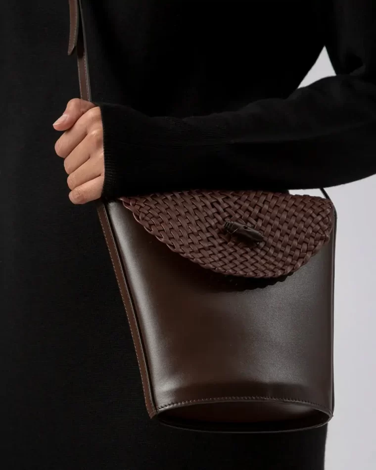 Dark Brown Hereu Women Crossbody Bags Tomira - Braided Flap Crossbody Bag - Image 5