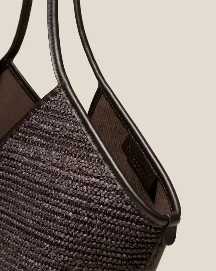 Dark Brown Shoulder Bags Calella Raffia - Leather-Trimmed Tote Bag Women Hereu - Image 2