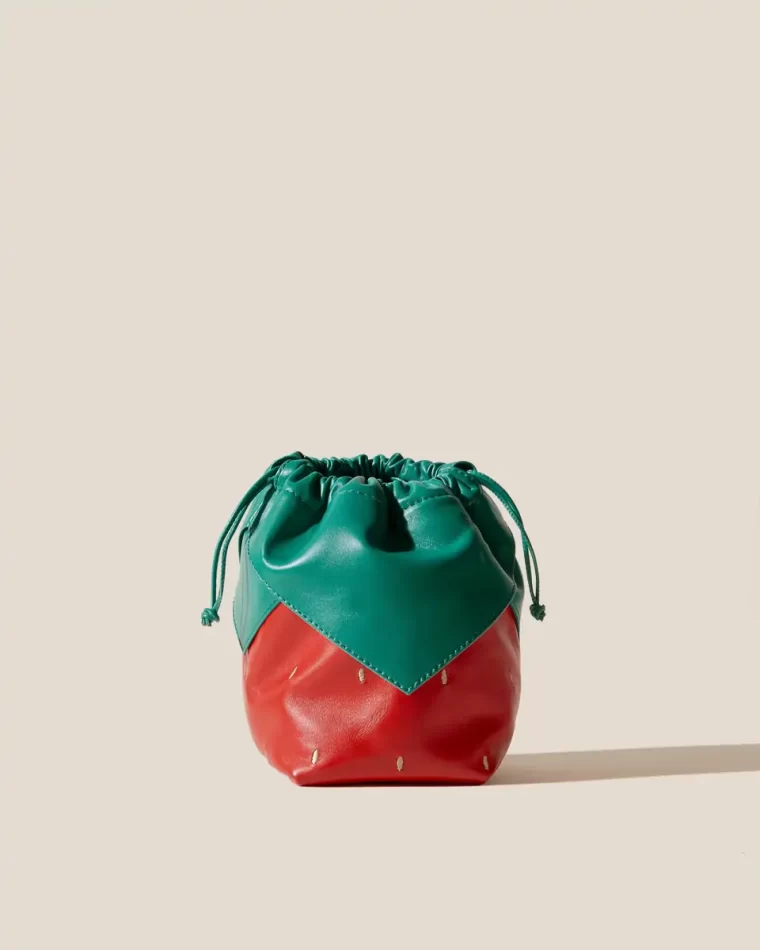 Duixa - Strawberry-Shaped Leather Drawstring Bag Mini Bags Red Women Hereu