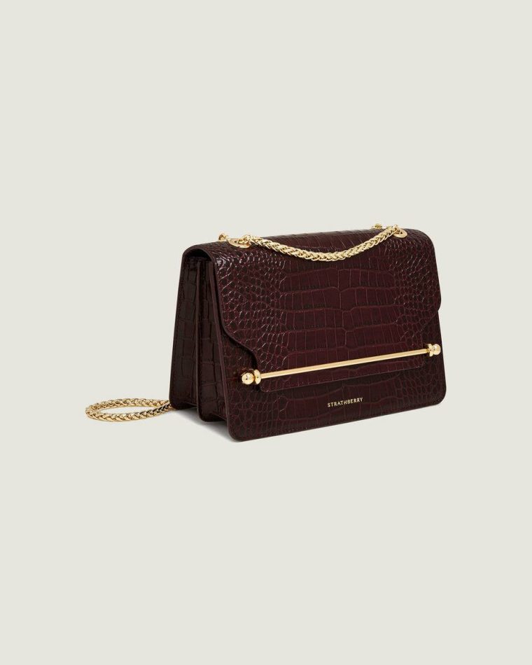 East/West Croc-Embossed Leather Burgundy Embossed Edit Bags Strathberry Women - Image 2