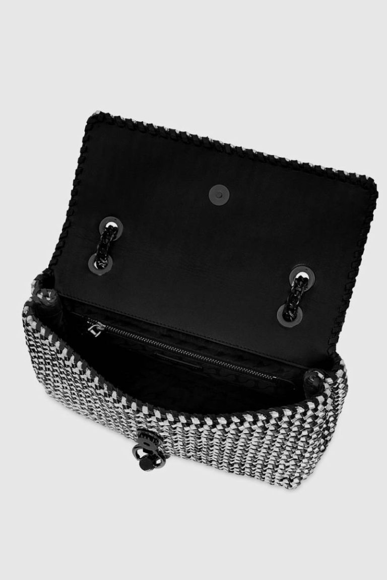 Edie Woven Medium Crossbody Black-White Crossbody Bag Women Rebecca Minkoff - Image 3