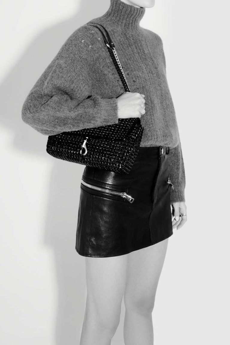 Edie Woven Medium Crossbody Black-White Crossbody Bag Women Rebecca Minkoff - Image 4