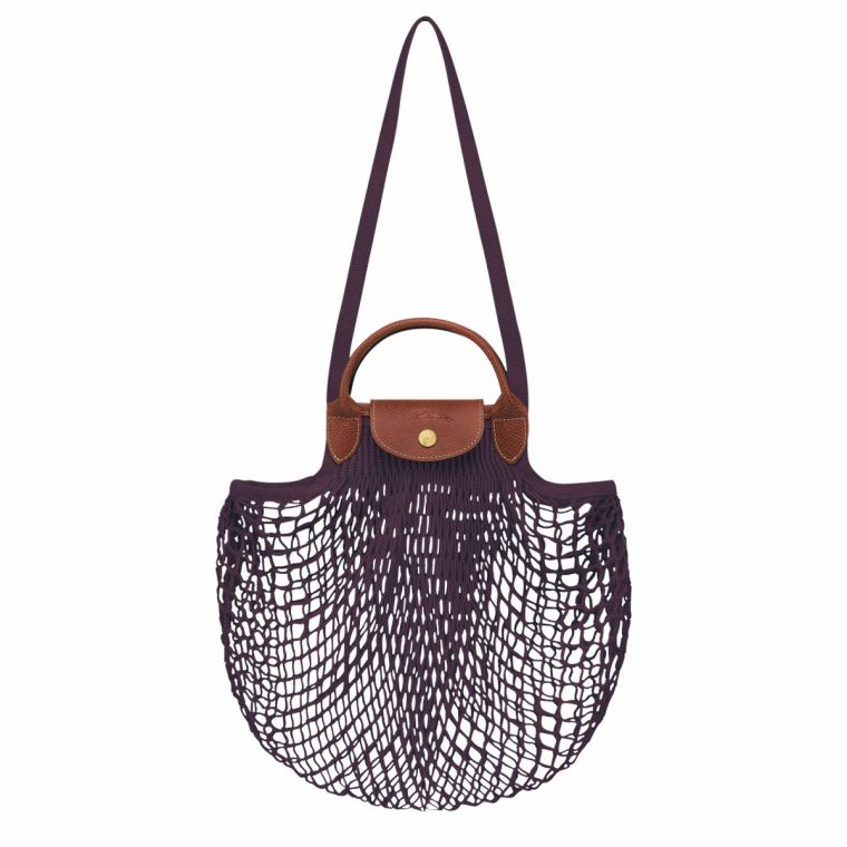 Eggplant Longchamp Le Pliage Filet L Mesh Bag Eggplant - Canvas Women Handbags