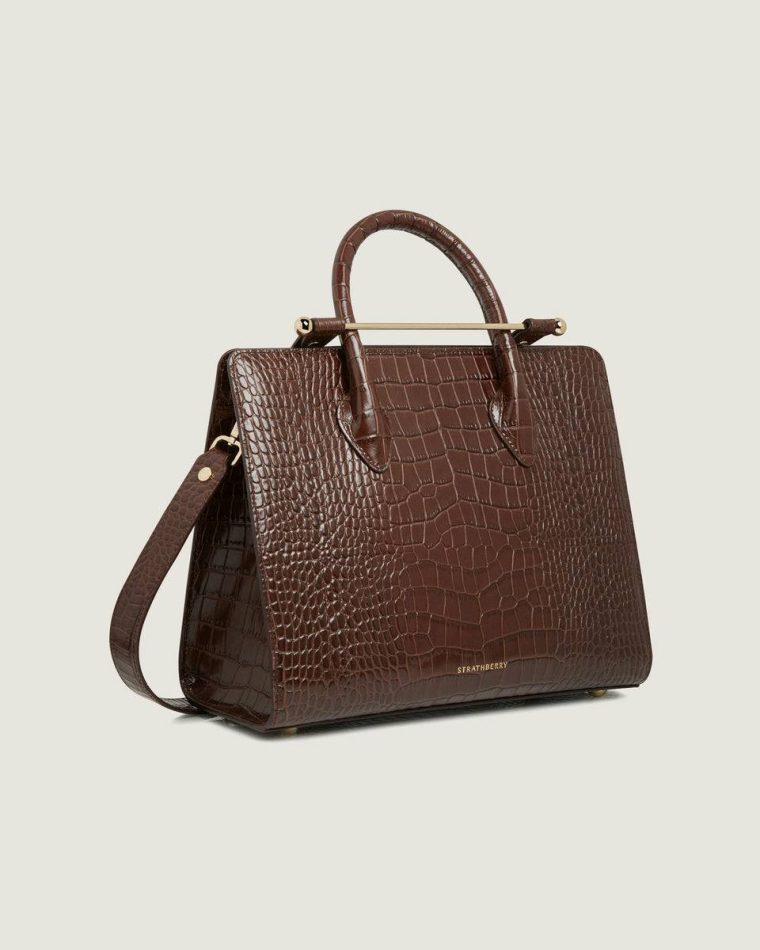 Embossed Edit Bags Midi Tote Croc-Embossed Leather Chocolate Strathberry Women - Image 2