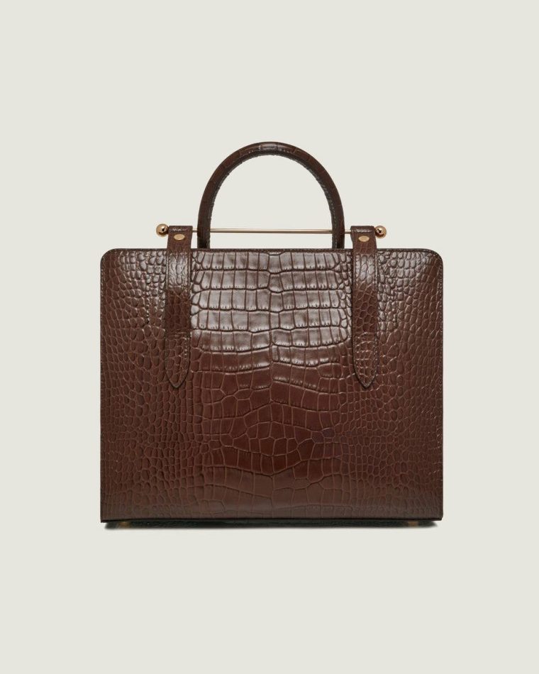 Embossed Edit Bags Midi Tote Croc-Embossed Leather Chocolate Strathberry Women - Image 4
