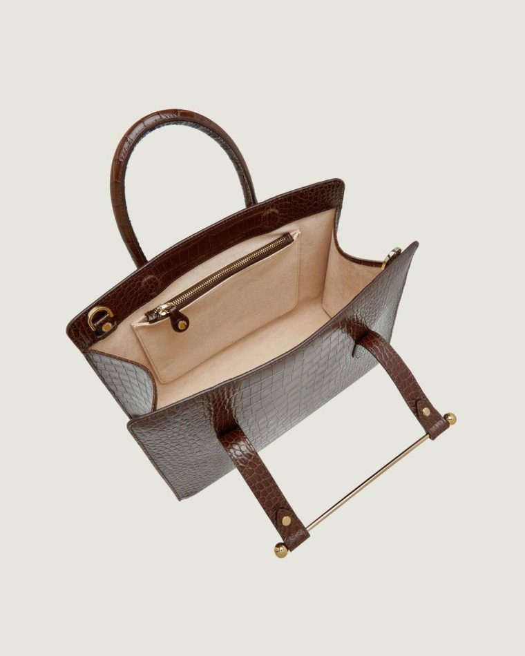 Embossed Edit Bags Midi Tote Croc-Embossed Leather Chocolate Strathberry Women - Image 5
