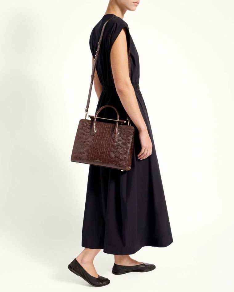 Embossed Edit Bags Midi Tote Croc-Embossed Leather Chocolate Strathberry Women