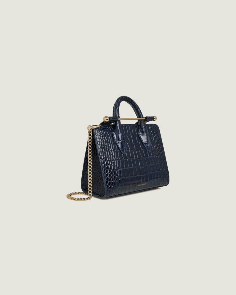 Embossed Edit Bags Strathberry Croc-Embossed Leather Navy Nano Tote Women - Image 2