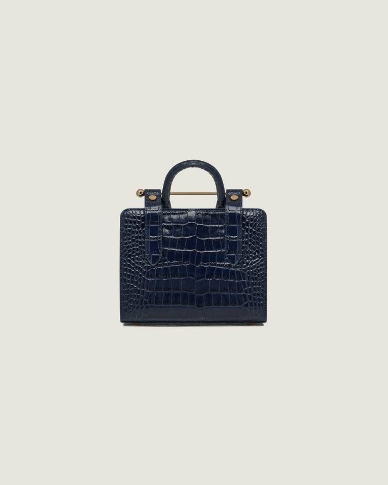 Embossed Edit Bags Strathberry Croc-Embossed Leather Navy Nano Tote Women - Image 4