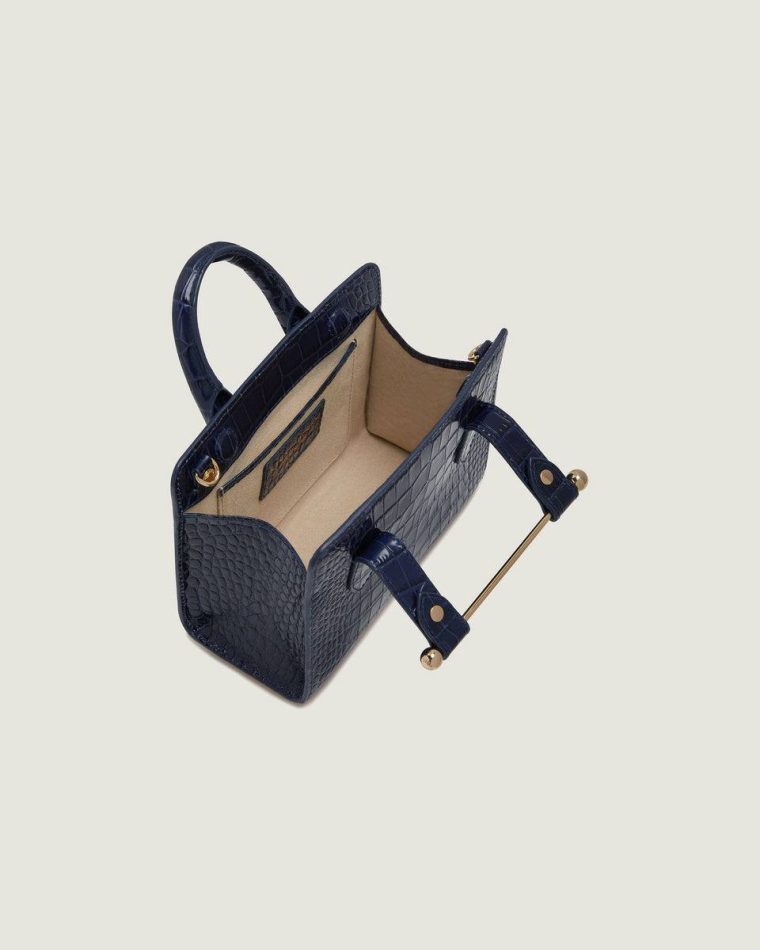 Embossed Edit Bags Strathberry Croc-Embossed Leather Navy Nano Tote Women - Image 5