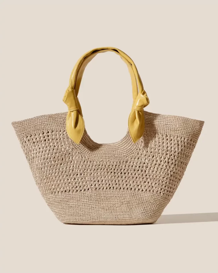 Fonol - Raffia Macrame Basket Women Natural/Yellow Hereu Tote Bags