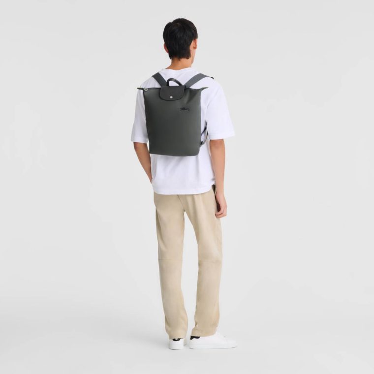 Graphite Le Pliage Green M Backpack Graphite - Canvas Backpacks Women Longchamp - Image 2