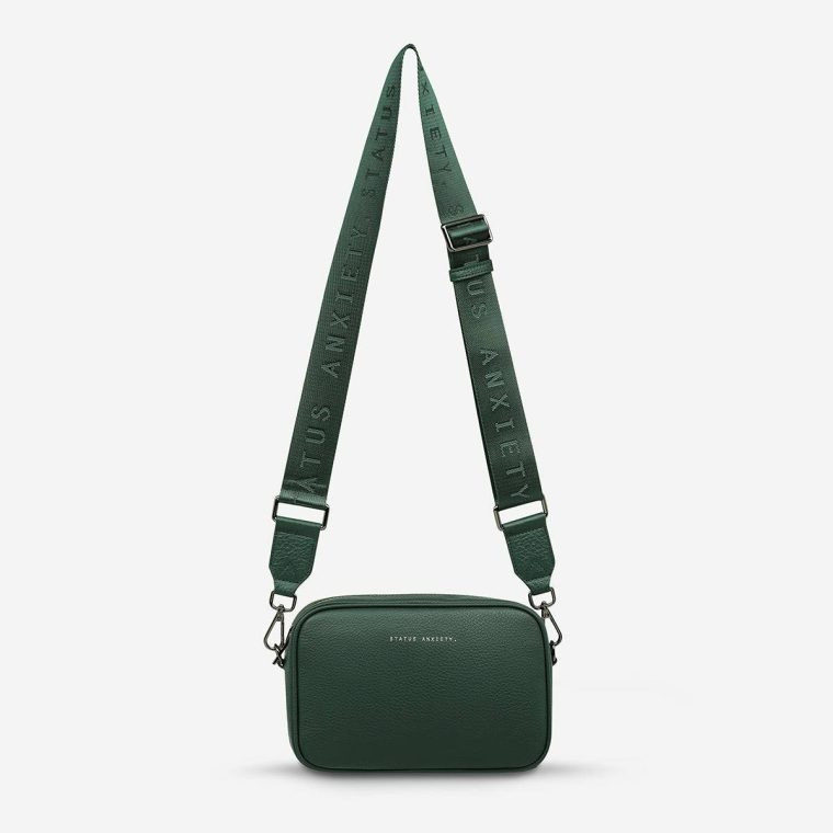 Green Crossbody Status Anxiety Women Plunder Bag With Webbed Strap - Green