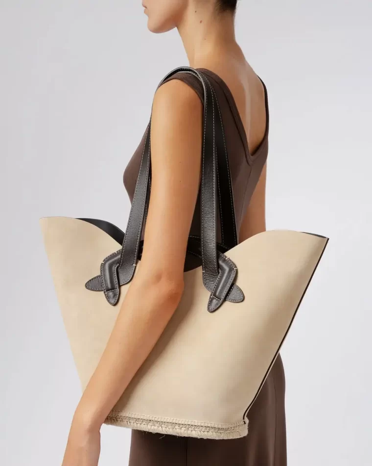 Grey/Dark Brown Carava Suede - Espadrille Suede Tote Bag Hereu Women Shoulder Bags - Image 5
