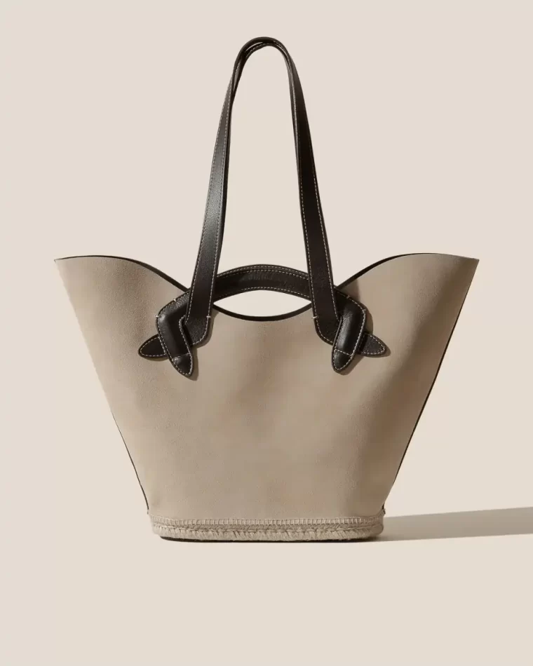 Grey/Dark Brown Carava Suede - Espadrille Suede Tote Bag Hereu Women Shoulder Bags