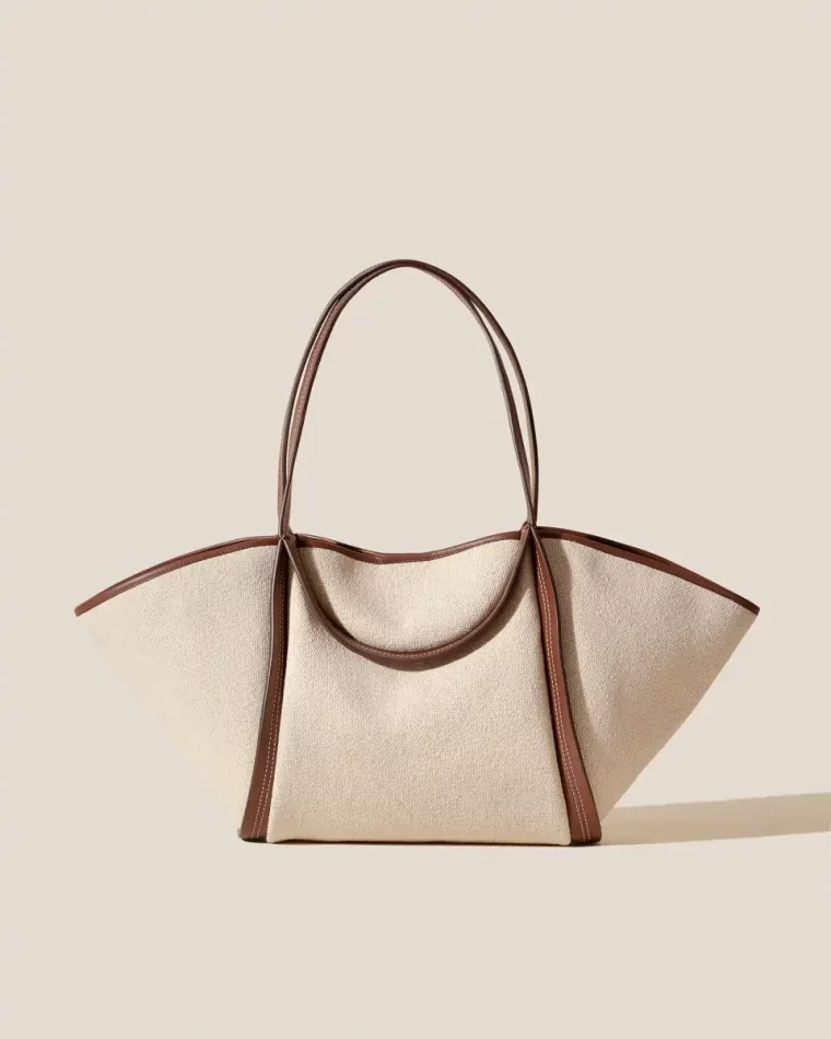 Hereu Beige Chestnut Tote Bags Women Cuber - Leather-Trimmed Canvas Basket - Image 2