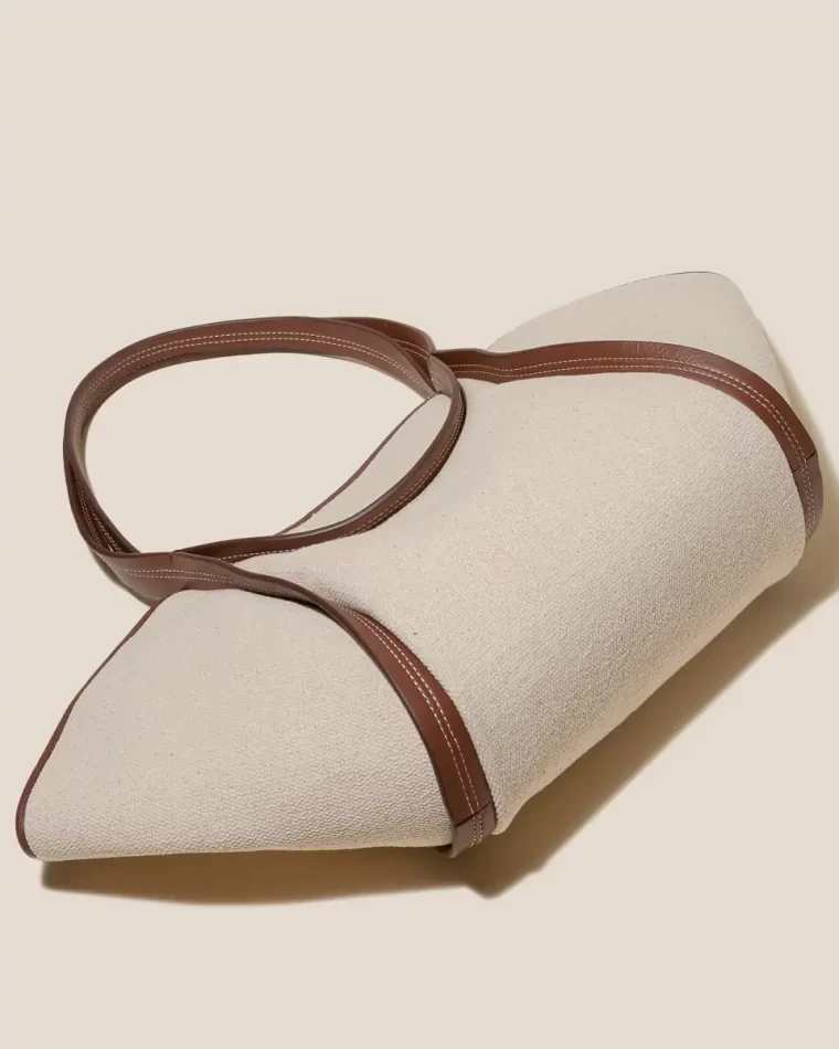 Hereu Beige Chestnut Tote Bags Women Cuber - Leather-Trimmed Canvas Basket - Image 5