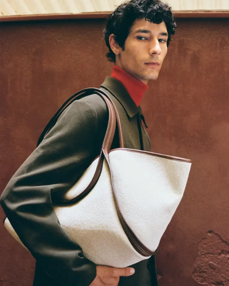 Hereu Beige Chestnut Tote Bags Women Cuber - Leather-Trimmed Canvas Basket
