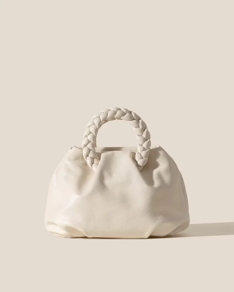 Hereu Bombon M Supple Shiny - Plaited-Handle Leather Crossbody Bag Cream Crossbody Bags Women