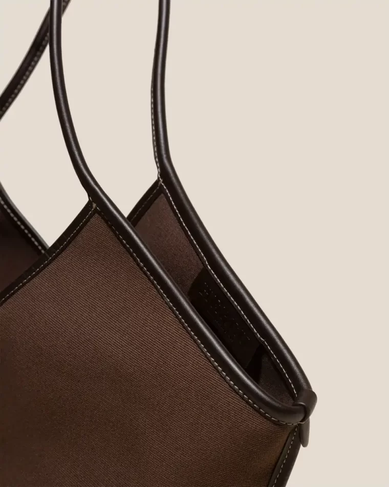 Hereu Calella - Leather-Trimmed Organic Cotton Tote Bag Shoulder Bags Women Dark Brown - Image 3