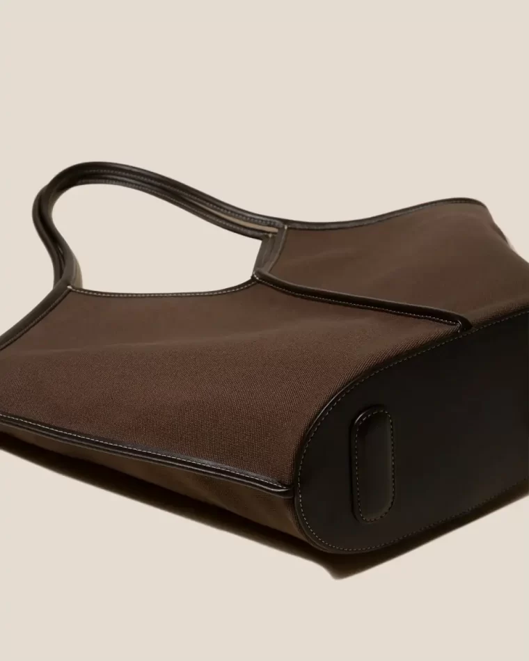 Hereu Calella - Leather-Trimmed Organic Cotton Tote Bag Shoulder Bags Women Dark Brown - Image 5