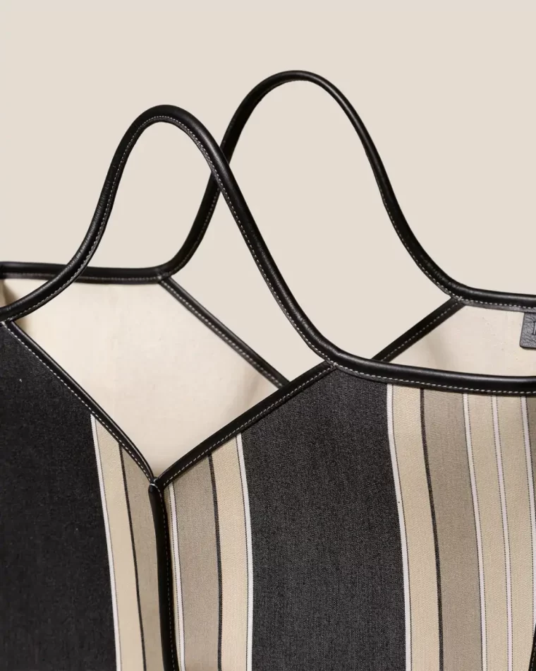 Hereu Calella Squared Stripes - Leather-Trimmed Tote Bag Black Shoulder Bags Women - Image 2