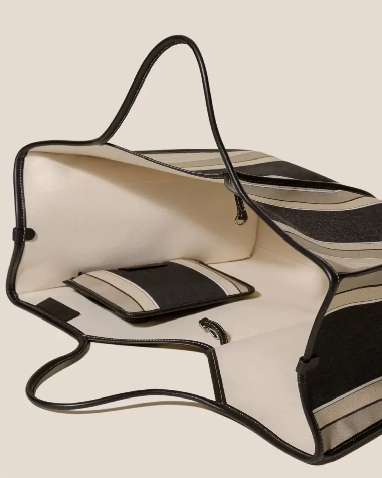 Hereu Calella Squared Stripes - Leather-Trimmed Tote Bag Black Shoulder Bags Women - Image 3