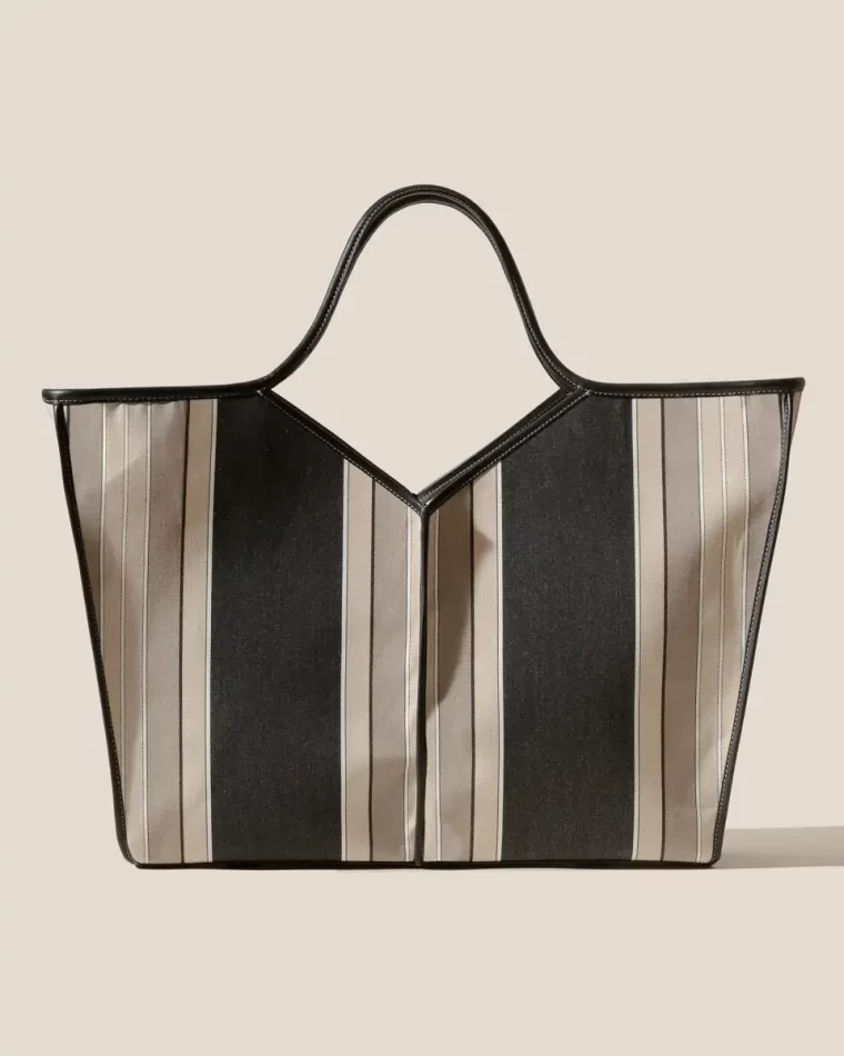 Hereu Calella Squared Stripes - Leather-Trimmed Tote Bag Black Shoulder Bags Women