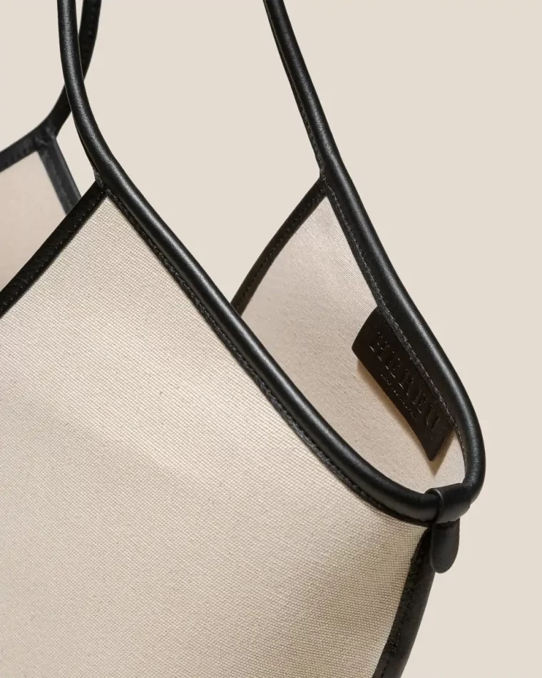 Hereu Shoulder Bags Beige/Black Women Calella - Leather-Trimmed Organic Cotton Tote Bag - Image 3