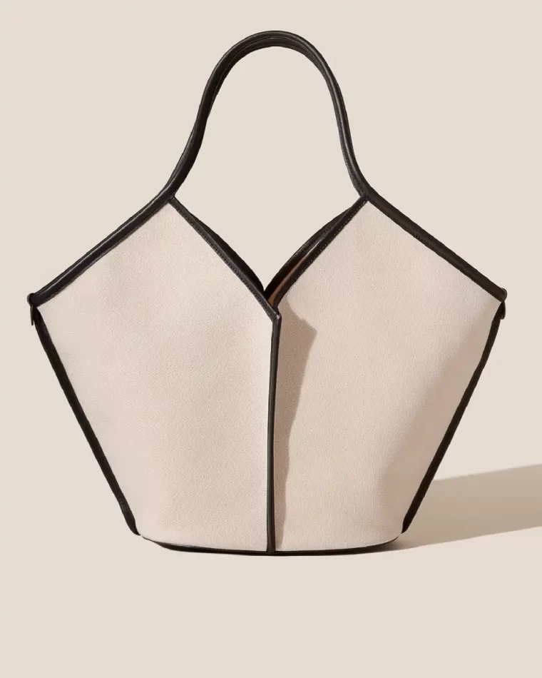 Hereu Shoulder Bags Beige/Black Women Calella - Leather-Trimmed Organic Cotton Tote Bag
