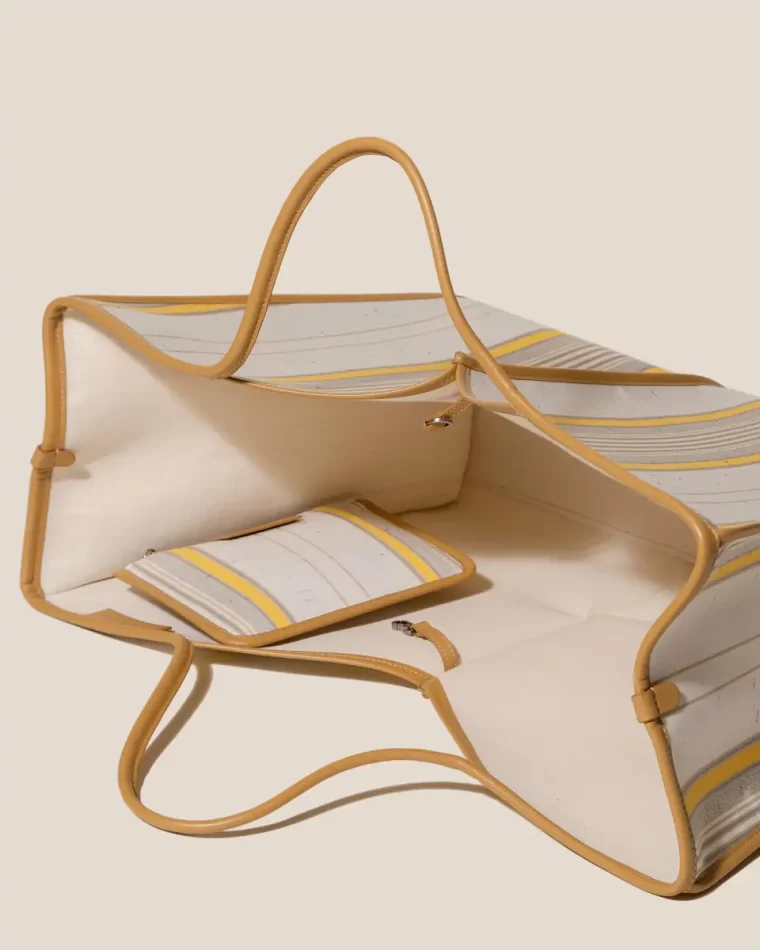 Hereu Shoulder Bags Women Calella Squared Stripes - Leather-Trimmed Tote Bag Yellow - Image 3