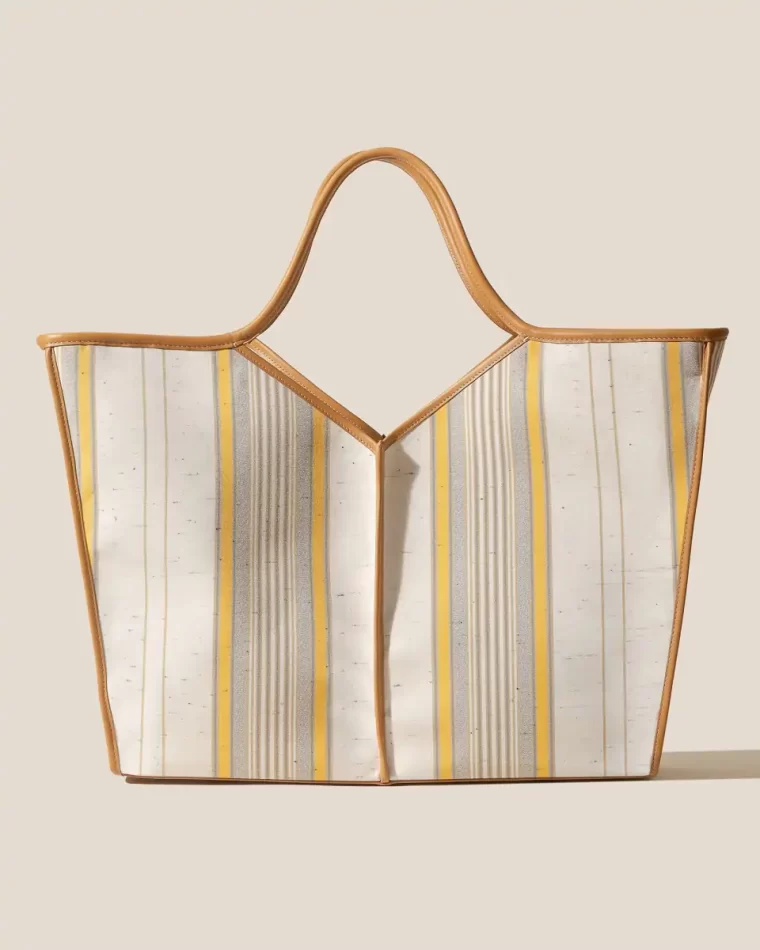 Hereu Shoulder Bags Women Calella Squared Stripes - Leather-Trimmed Tote Bag Yellow
