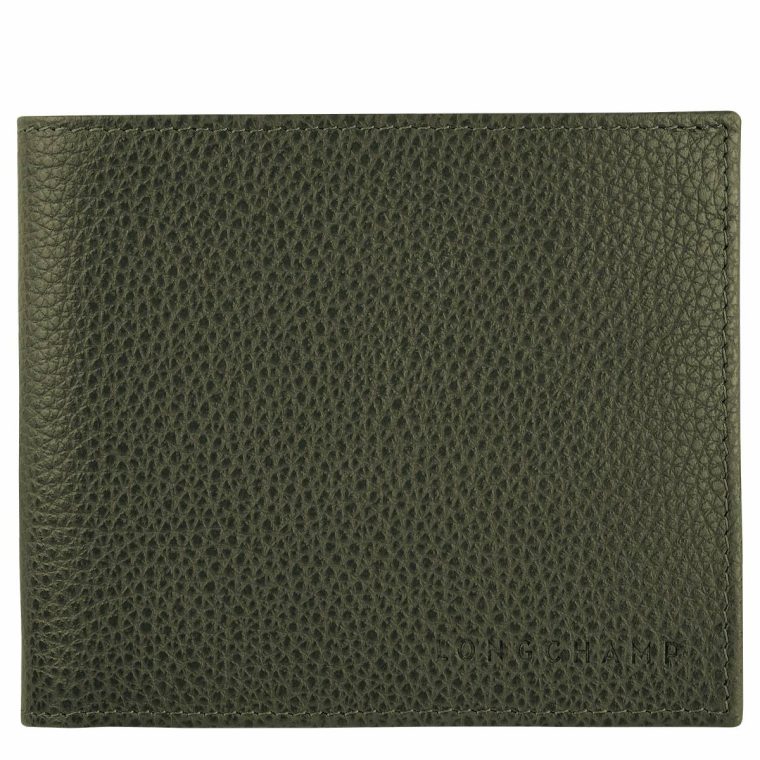 Khaki Leather Wallets Longchamp Women Le Foulonné Wallet Khaki - Leather